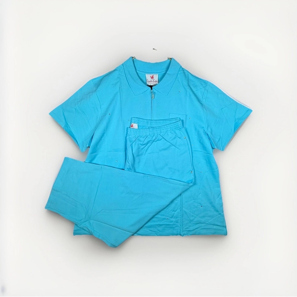 Quacker Factory embellished polo shirt and pants set 2X Baby blue NWT